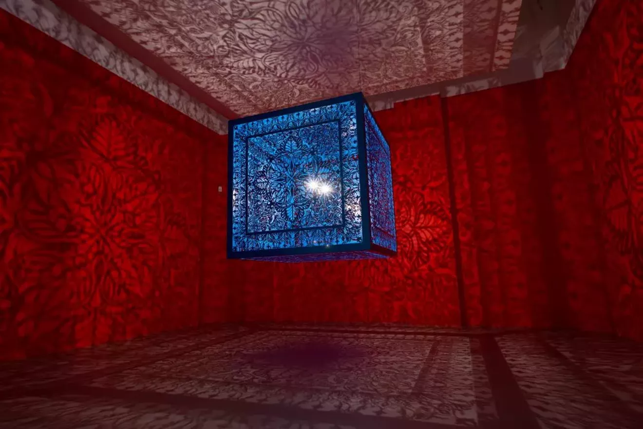 Anila Quayyum Agha (b. 1965); 'A Beautiful Despair,' 2022; lacquered steel and halogen bulb; courtesy of the artist and Sundaram Tagore Gallery