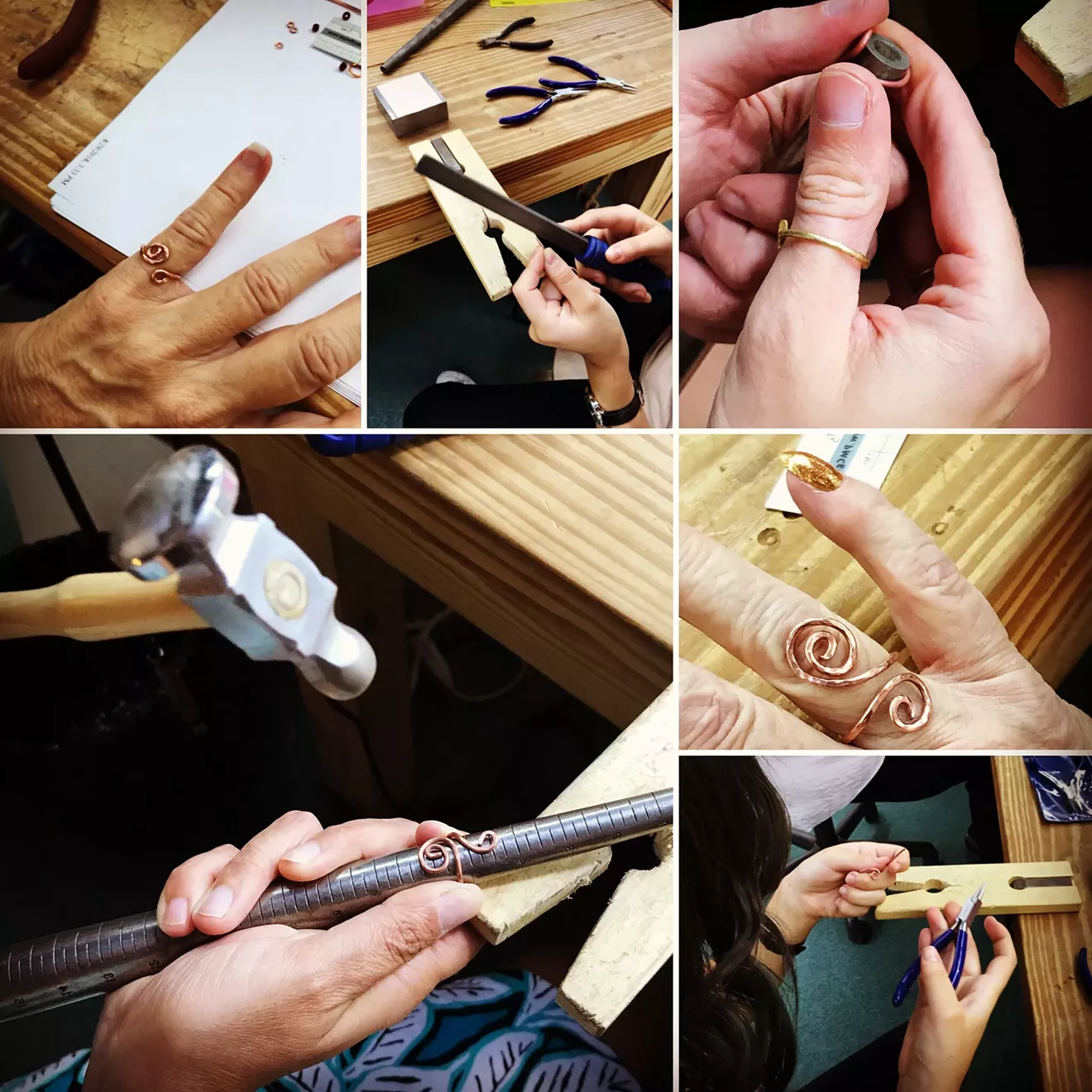 students learn to shape metal into an adjustable ring