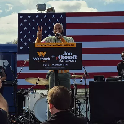 Image: Common joins Democratic Georgia U.S. Senate candidates Jon Ossoff and Raphael Warnock at Garden City campaign rally Saturday
