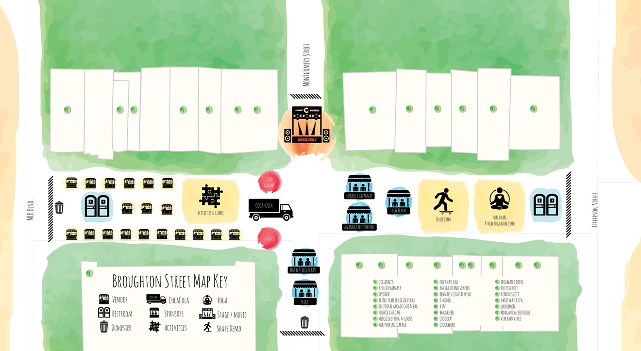 A locally designed map depicts the setup for the upcoming event on Broughton St.