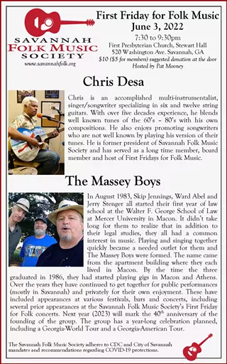 Image: First Friday for Folk Music - Chris Desa & The Massey Boys