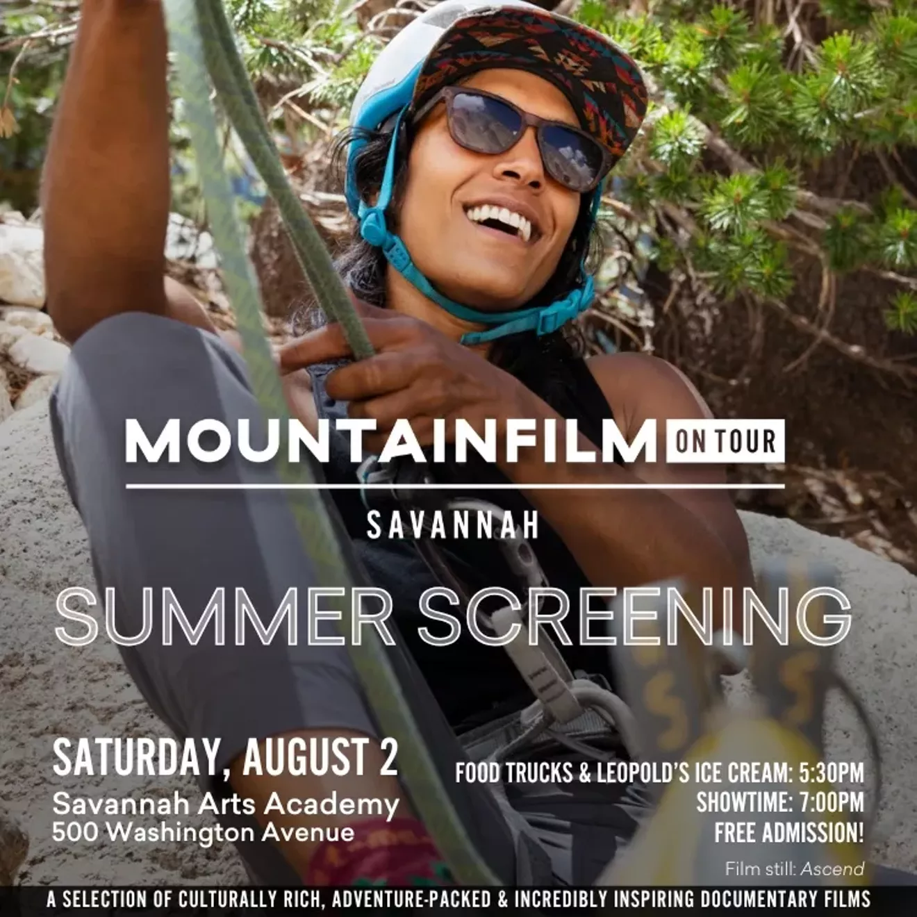 Mountainfilm on Tour Savannah Summer Screening, August 2nd at Savannah Arts Academy