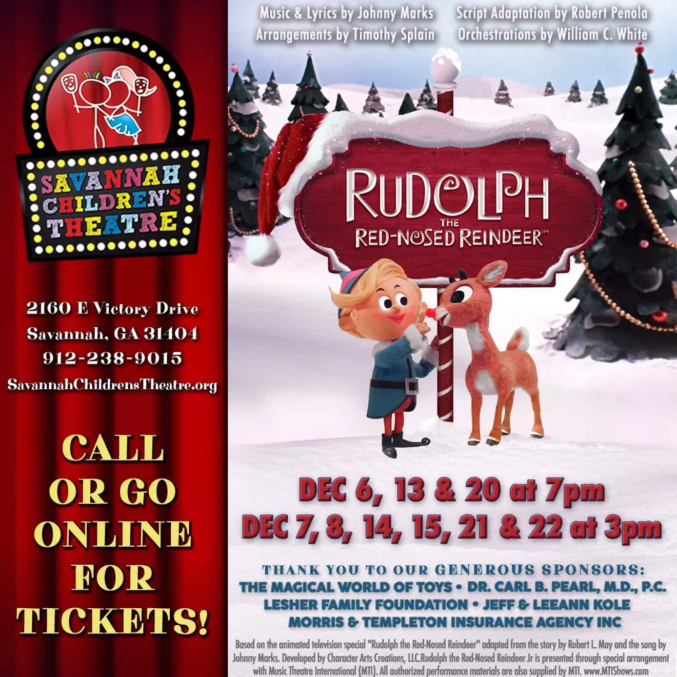 Rudolph the Red-Nosed Reindeer, live at Savannah Children's Theatre!