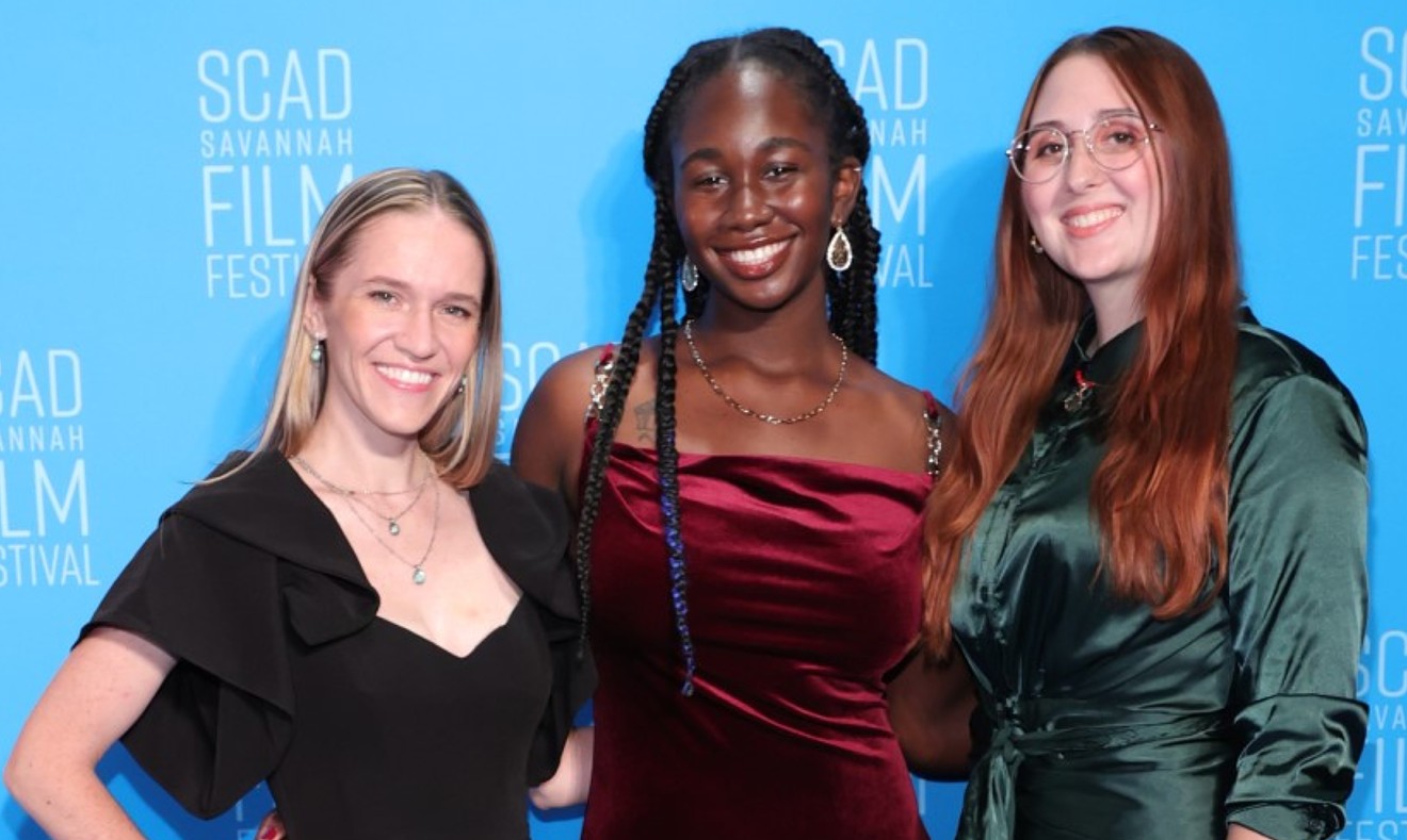(L-R) Kathryn Jamieson, Rachel Taylor and Olivia Grillo walk the red carpet for Day 5 of the SCAD Savannah Film Festival.