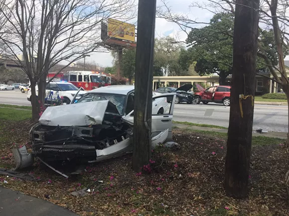 Three-car crash on DeRenne
