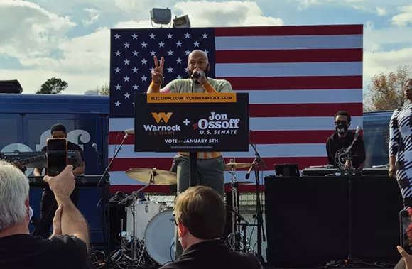 Common joins Democratic Georgia U.S. Senate candidates Jon Ossoff and Raphael Warnock at Garden City campaign rally Saturday